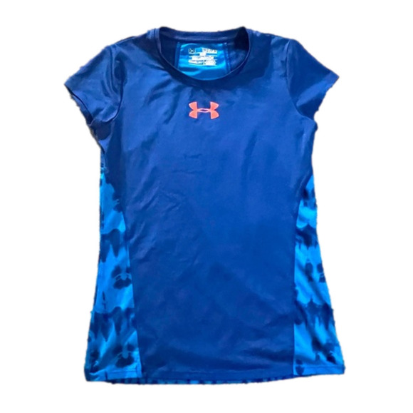 Under Armour Girl’s Fitted Youth Medium (10/12) Blue Athletic Short Sleeve Shirt - Picture 1 of 4
